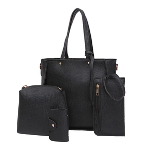 Fashion <strong>Black</strong> Grey Pink Red Brown Trend Lychee PU Leather Single Square <strong>Small</strong> Tote 4-piece Set <strong>Handbags</strong> for Women - Product Image 1