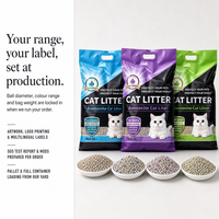 Litière pour chat en bentonite en forme de boule colorée, agglomération rapide, sans poussière, contrôle des odeurs, vente en gros, OEM, marque privée