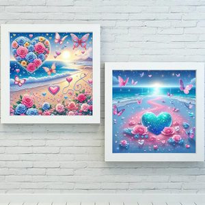 Kits d'art diamant 5D carrés, fleurs dans un cœur, <span class=keywords><strong>peinture</strong></span> diamant DIY à forage complet pour adultes et artisans ASF2944 - Product Image 2