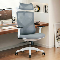 Chaise de bureau pivotante réglable en hauteur avec appui-tête réglable + dossier en maille respirante + cadre en acier + roulettes