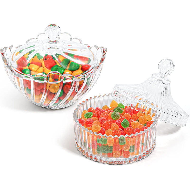 Large Glass Candy Dish with Lid Clear Amber Covered Candy Bowl for Home Kitchen Office Table