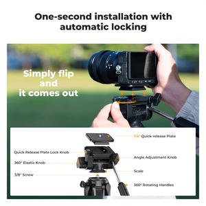 K&F <span class=keywords><strong>Concept</strong></span> S255A3+BV01 Treppiede Leggero da 75 Pollici per Fotocamera, Treppiede Compatto con Telecomando e Supporto Telefono 2-in-1, Treppiede da Viaggio per Smartphone - Product Image 5