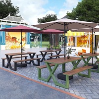 Tables et bancs de jardin modernes en alliage d'aluminium pour parcs, cours, salons de thé, restaurants, cafés, jardins