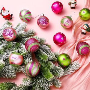 12 Adornos Navideños de Bolas del <span class=keywords><strong>Grinch</strong></span> en Rosa y Verde, Juego de Bolas Brillantes con Rayas para Decoración de Árboles de Navidad - Product Image 3