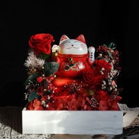 Gato de la Suerte con Rosa Preservada, Adorno de Flor con Energía Solar, Cubierta Acrílica con Movimiento Automático, Regalo para Amigos, Inauguración de Negocio, Regalo de Inauguración de Casa