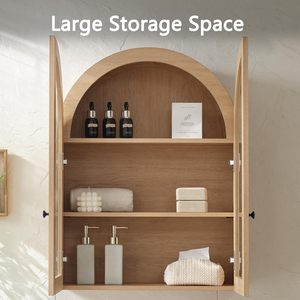 Armoire murale arquée pour <span class=keywords><strong>salle</strong></span> <span class=keywords><strong>de</strong></span> <span class=keywords><strong>bain</strong></span>, <span class=keywords><strong>meuble</strong></span> <span class=keywords><strong>de</strong></span> <span class=keywords><strong>rangement</strong></span> WC en MDF, fixation murale, portes vitrées, étagères réglables, design rustique, écologique - Product Image 3