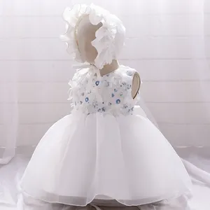 Bianco Prima Festa Di Compleanno di Fiore di Usura Del Bambino Battesimo Battesimale Vestito Per Il Bambino Della Ragazza