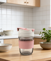 Bouteille d'eau personnalisée en verre alimentaire 500 ml, finition brillante, avec manchon en silicone et paille
