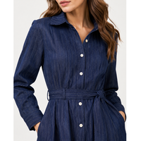 Robe longue décontractée pour femme à col rabattu et manches longues, coupe régulière, grandes tailles, écologique et respirante, automne/hiver 2026