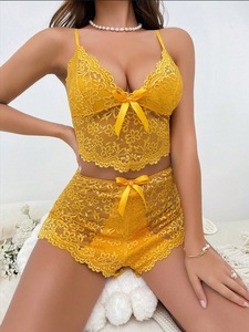 Conjunto de Roupas de Casa Luxuosas em Renda de 2 Peças, Lingerie com Suspensórios e Shorts, Pijamas Elegantes e Confortáveis para o Verão - Product Image 5