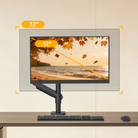 Support de bureau pour moniteur en acier à ressort à gaz KHCOOHOO, noir, inversé, 17-32 pouces, VESA 75/100, réglable en hauteur, rotation à 360°, 45°