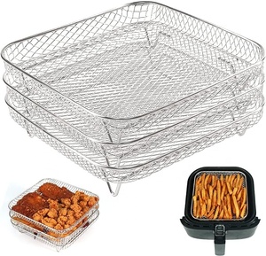 Friteuses à air Cosori, <span class=keywords><strong>Ninja</strong></span> Foodi <span class=keywords><strong>Grill</strong></span> Un ensemble de 3 accessoires de friteuse carrée empilables multicouches en acier inoxydable - Product Image 2