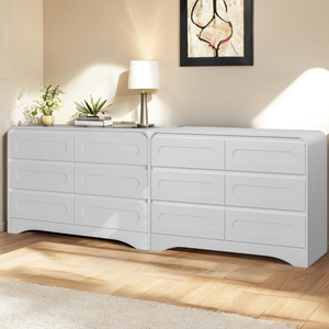 Wide Modern Dressers & Chest of <b>Drawers</b> with Curved Profile Design, Wood Closet Clothes Storage Organizer for Bedroom - Product Image 5