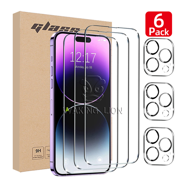 6 Pack Screen Protector Camera Lens Clear Tempered Glass Protector Anti Fingerprint for iPhone 16 Pro Max 15 14 13 17 12 11 XR