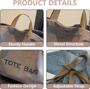 Borsa Tote Personalizzabile di Grande Capacità per Donna, 100% Cotone, Borsa da <span class=keywords><strong>Shopping</strong></span> in Tela Resistente, Borsa a Tracolla alla <span class=keywords><strong>Moda</strong></span> per lo <span class=keywords><strong>Shopping</strong></span> - Product Image 4