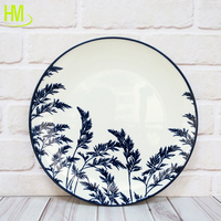 Ensemble d'assiettes en céramique porcelaine bleue personnalisées, feuilles rondes, imprimées, plat écologique pour soupe, dîner, mariage ou usage domestique