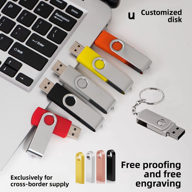 Metal Rotating USB Flash Drive 16GB 32GB 64GB 128GB,USB 2.0 Thumb Drive With Custom Logo Engraving for Gift Promo