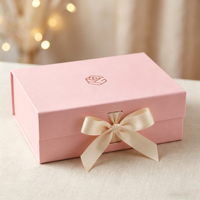 Boîte magnétique rigide de luxe personnalisée rose, ruban en soie, pliable, matériau recyclable pour emballage de cadeau de mariage, emballage de parfum