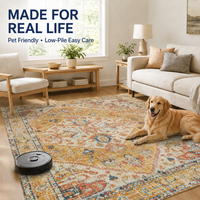 Tapis lavable à motif floral vieilli, antidérapant, à poils ras, doux, pour chambre, salon, salle à manger, entrée