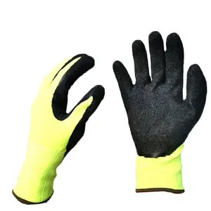 Низкая цена, устойчивые к порекам перчатки, 10 контактных пенных желтых латексных покрытых резиновых махровых щеток, жесткие зимние защитные перчатки