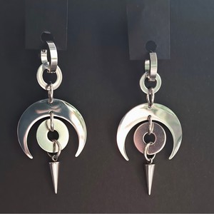 Pendientes de Acero Inoxidable con Forma de Media Luna y Doble Círculo, Joyería de Moda Unisex Hecha a Mano - Product Image 2
