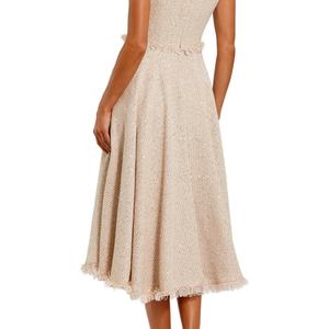 Robe Tunique d'Été de Haute Qualité à Col Rabattu, Mini-Robe Élégante de Bureau, Robe Tweed Évasée d'Automne pour Femme, Coupe Empire à Carreaux - Product Image 4