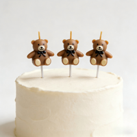 Bougies d'anniversaire en forme d'ours en peluche mignonnes pour la décoration de gâteaux, bougies de fête 3D en forme d'animaux de dessin animé avec nœud papillon, fournitures pour fêtes d'anniversaire