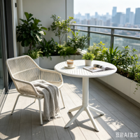 Table d'appoint ronde d'extérieur en plastique avec trous, table de patio légère sur piétement, table de bistrot décorative avec 4 pieds pour balcon et jardin