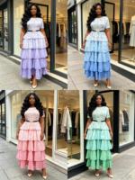 Robe longue plissée dégradée de haute qualité pour femme, style africain Miyake, grande taille, décontractée, à manches courtes, pour soirée
