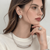 Ensemble de bijoux en acier inoxydable de style minimaliste à surface brillante de qualité supérieure, quatre pièces, décoration de fête