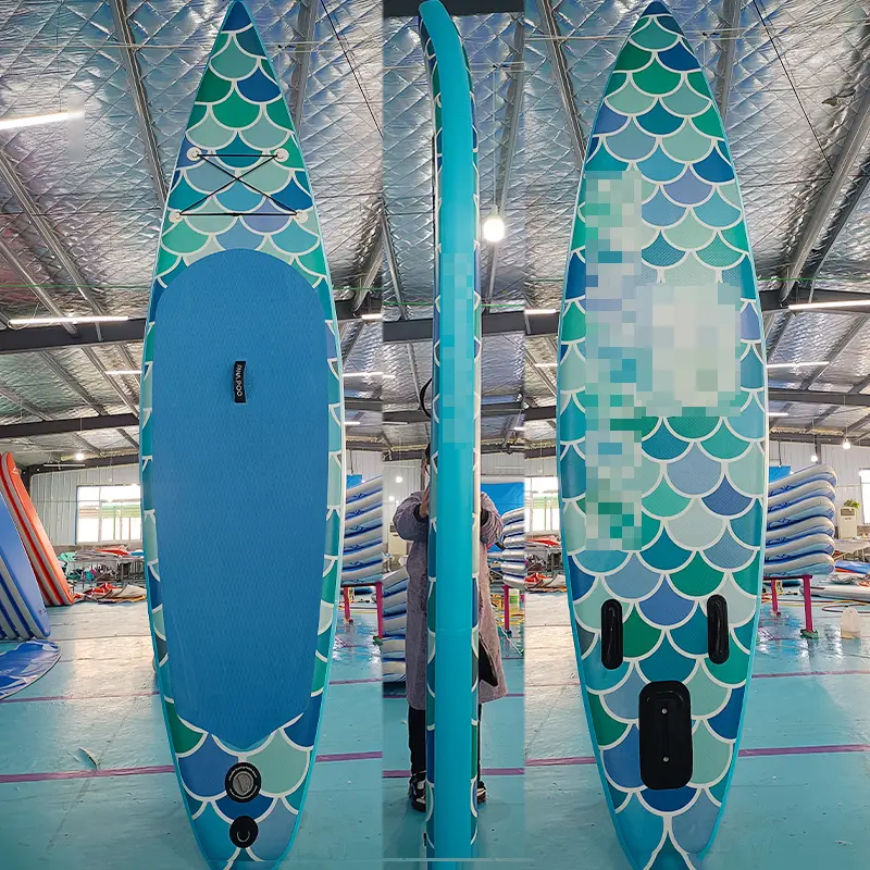 11 'X 33 ''X 6'' Oceaan Blauw Hout Ontwerp Opblaasbare Sup Stand Up Paddle Board Isup