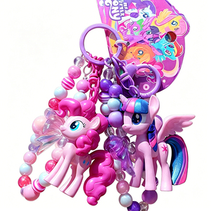 Porte-clés 3D My Little Pony avec perles et pompon, figurine cheval mignonne, breloque pour sac à dos, cadeau pour enfants, vente en gros - Product Image 2