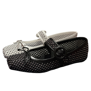 Sandali Casual <span class=keywords><strong>con</strong></span> Logo personalizzato in Mesh Mary Jane <span class=keywords><strong>con</strong></span> cinturino <span class=keywords><strong>con</strong></span> <span class=keywords><strong>fibbia</strong></span> scarpa da balletto traspirante <span class=keywords><strong>con</strong></span> punta quadrata completamente ingioiellata alla moda da donna - Product Image 2