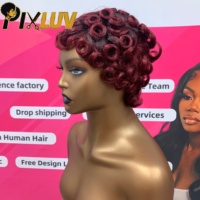 Promo Pixieluv 8$ Harga Grosir Murah Wig Bob Pendek untuk Potongan Rambut Tanpa Lem HD 100% Rambut Manusia Keriting Asli Hitam untuk Wanita