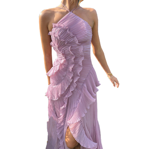 <span class=keywords><strong>Abito</strong></span> Casual in Chiffon di moda estivo con Design personalizzato <span class=keywords><strong>abito</strong></span> Casual arruffato sottile e all'americana elegante <span class=keywords><strong>abito</strong></span> da sera a pieghe lungo da discoteca - Product Image 1