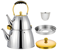 Bouilloire en acier inoxydable de style moyen-orient 1.0 + 2.5L bouilloire à sifflet commerciale pour restaurant hôtel bouilloire à thé avec infuseur