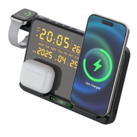 Artículos de Regalo Corporativos, Cargador Inalámbrico 6 en 1 con Carga Rápida de 15W, Plegable, con Pantalla de Temperatura, Humedad y Reloj Despertador para Oficina