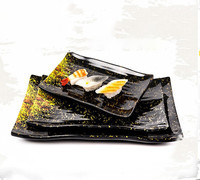 Assiettes à Sushi en mélamine, vente en gros, japonais, noir, or, Rectangle, service de vaisselle