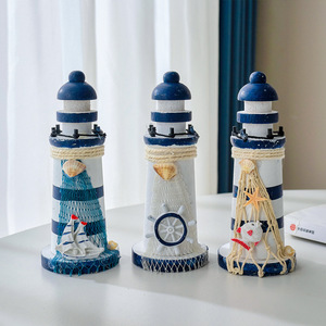 Petit <span class=keywords><strong>phare</strong></span> en bois de style océanique transfrontalier, 15 cm, bleu et blanc, décoration de bureau, cadeau créatif, accessoire de photographie - Product Image 3