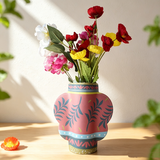 Custom Printed Waterproof Paper Flower Vase,Foldable Ins  Style Table Decor Vase for Florist Gift
