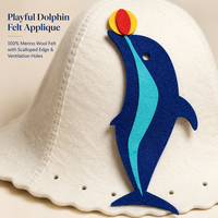 Chapeau de sauna unisexe en feutre de laine, motif dauphin marine avec incrustation turquoise, souvenir marin, protection contre la vapeur pour le bain