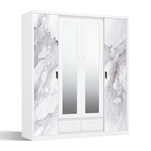 Armario de Acero Impreso con 4 Puertas Corredizas, Espejo y Almacenamiento con Cajones - Product Image 2