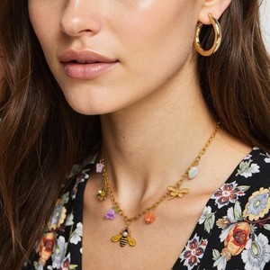 Collier pendentif abeille en acier inoxydable, chaîne de clavicule en pierre naturelle colorée, bijoux de mode - Product Image 1