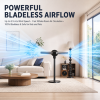 Ventilateur sur pied sans pales à moteur DC, modes tour et couverture d'air 2-en-1, pivotement à 360 degrés, contrôle par télécommande et application, pour la maison et le bureau