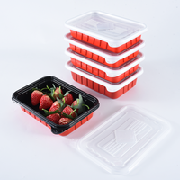 500ml 750ml Jetable Rouge Noir PP En Plastique Conteneur De Stockage Des Aliments Hermétique Rectangle Togo Emballage Thermofor Bento Boîte À Lunch