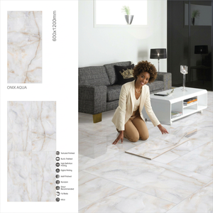 Onix Aqua 600x1200mm Glossy Marble Effect Porcelain Floor And <b>Wall</b> Slab Tiles - Product Image 5