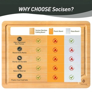 Juego de 3 tablas de cortar de bambú Socisen antideslizantes con soporte para uso en la cocina - Product Image 4