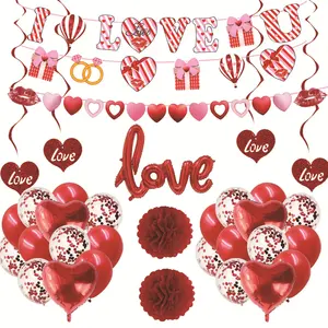 Seni seviyorum kalp bayrak afiş aşk folyo balon Spiral kolye petek top dekorasyon seti için sevgililer günü