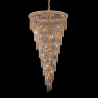 Lustre d'escalier en spirale longue en fer doré de luxe, réglable en hauteur, avec chaîne de cristaux, pour éclairage d'entrée, hall d'hôtel, villa