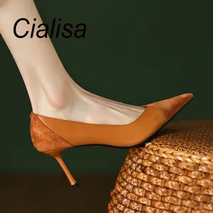 Cialisa Hoge Kwaliteit Designer Groen Oranje Echt Lederen Sandalen Hakken Voor Dames Vrouwen Pumps Jurk Schoenen Vrouwen Luxe Hakken